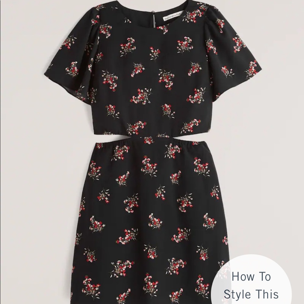 Black and floral print cutout dress.